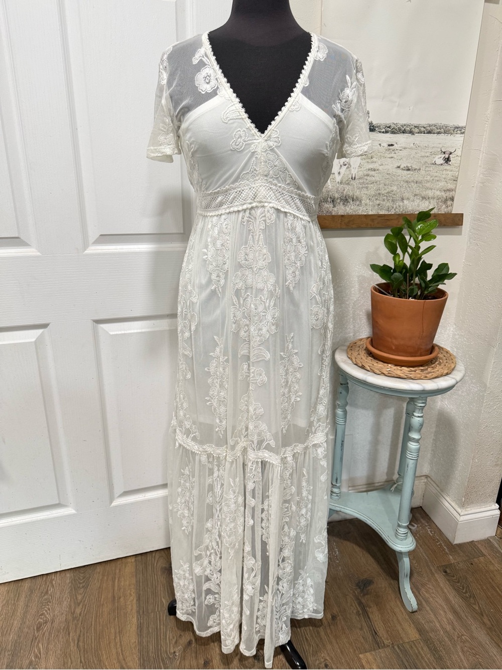 Elegant White Lace Maxi Dress by Altar’d State